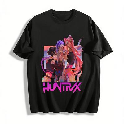 Футболка с принтом аниме-девушек в киберпанк-стиле Huntrix, повседневная свободная футболка с коротким рукавом для фанатов, футболка из чистого хлопка