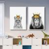 King Queen Lions Wear Crown Posters Canvas Painting Animal Nordic Wall Picture Print For Modern Living Room Home Decoration