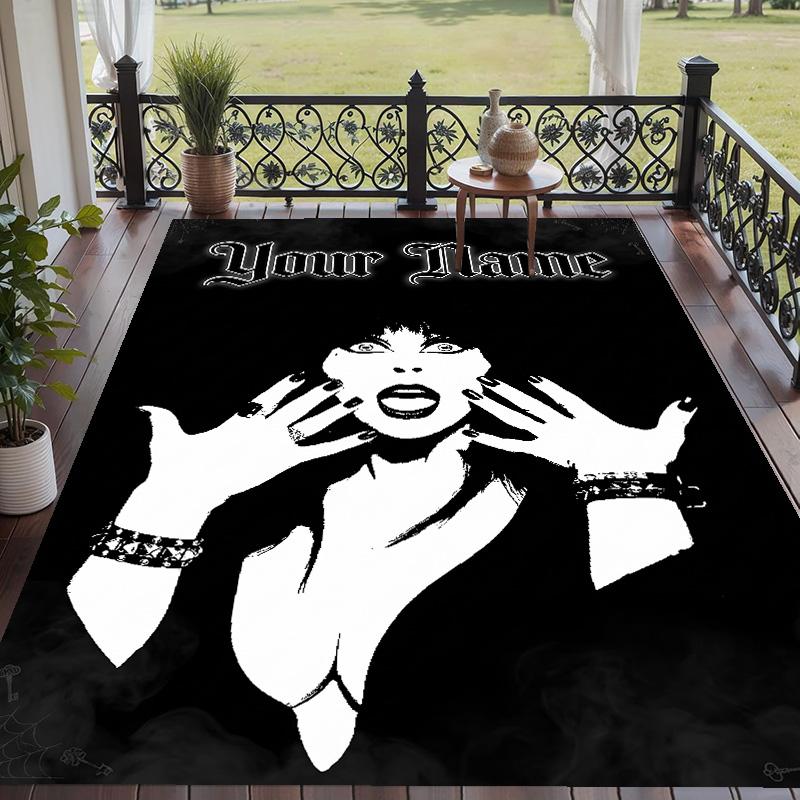 Custom Text Elvira Mistress of the Dark Pattern Floor Rug Soft Indoor Carpet Mat Living Room Bedroom