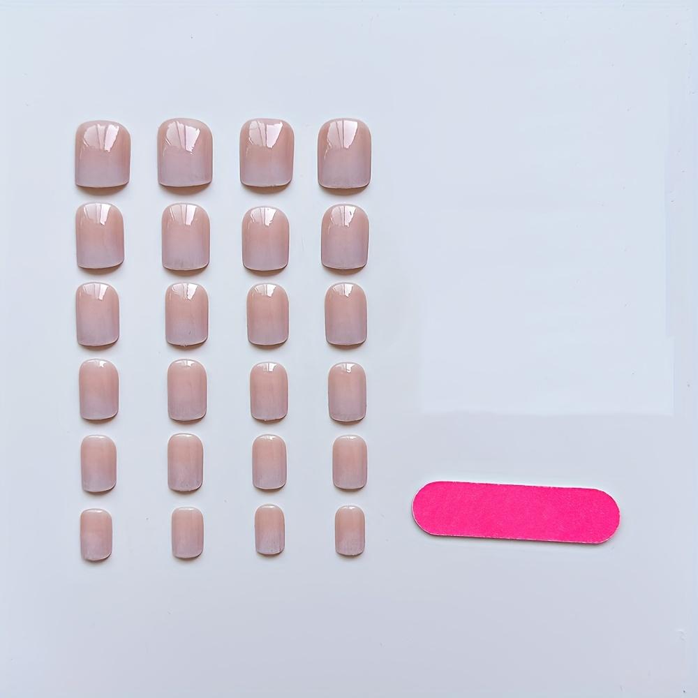 Натуральный комплект из 24 коротких квадратных доспехов, постепенное изменение цвета, розовый и смазанный новый доспех, подходящий женщинам для ежедневного ношения накладных ногтей.