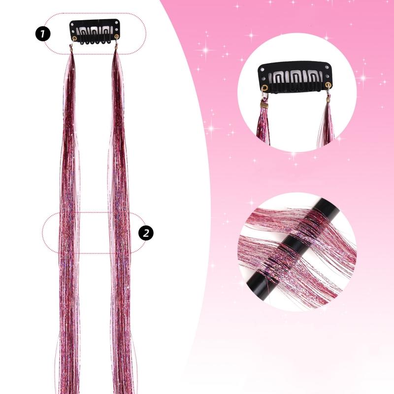 2 шт./компл. Лазерный шелк Цветной парик-тресс Цветной парик на заколках Цельный парик Цветная голографическая мишура для волос Блестящая фея