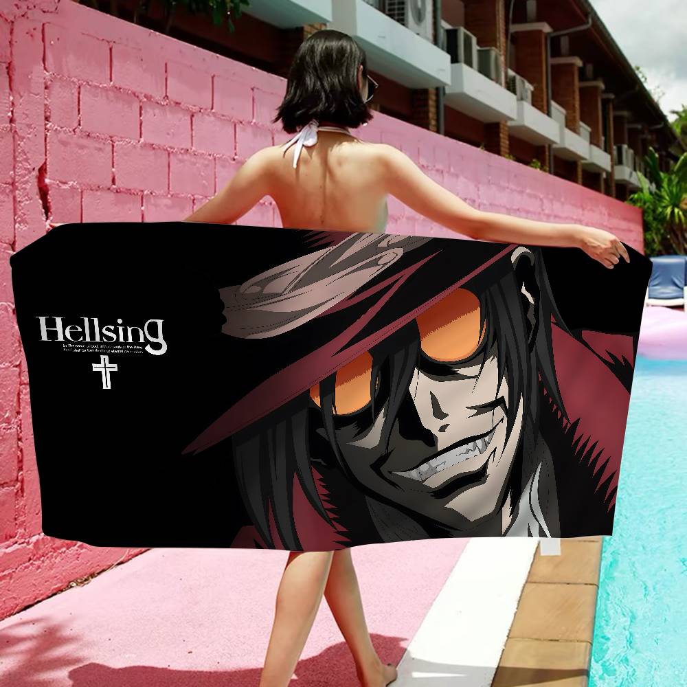 Аниме H-Hellsing Микрофибра Печатное Пляжное Полотенце Альпинизм Йога Пляж Плавание Бег Впитывающее Мягкое Полотенце