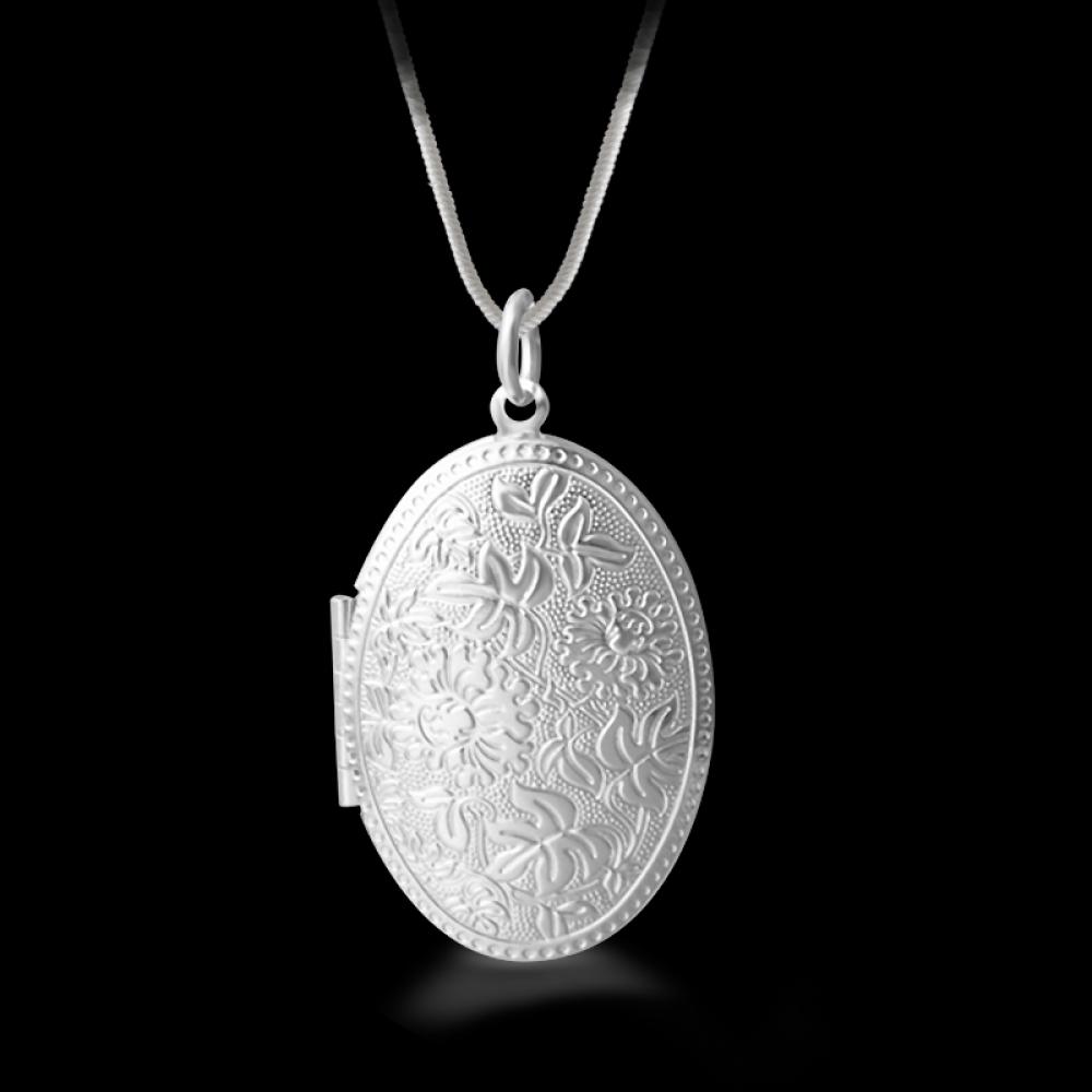 Fashion Sanke Chain Women’s Necklace Photo Locket Round Box Pendant Silver Plated