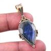 Natural Labradorite 925 Solid Sterling Silver Jewelry TwoTone Pendant 1.50" D1f86