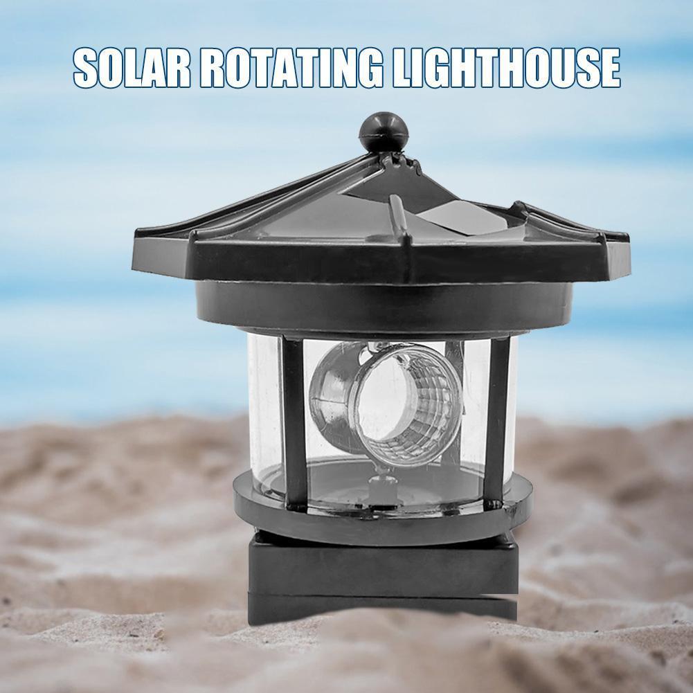 Lighthouse Shape Solar LED Light Garden Fence Outdoor Beacon Rotating Beam Lamp