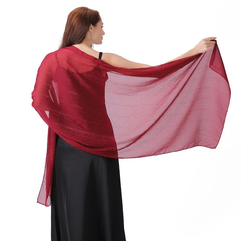 Элегантная шаль-накидка 70*200 см для женщин, официальная, легкий прозрачный шифон, со стразами и серебряной проволокой