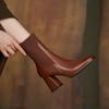 Fashion Solid Color Nude Boots Women Square Head 2024 Spring and Autumn New Slim Knitted High-heeled Slip-on Comfortable Women's Boots