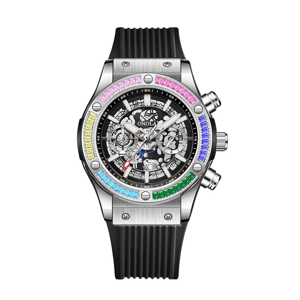 Classic Luxury Watch for Menes Multifunction Sports Waterproof Luminous Casual Clock Men Automatic Mechanical Skeleton Watches Rainbow Diamond