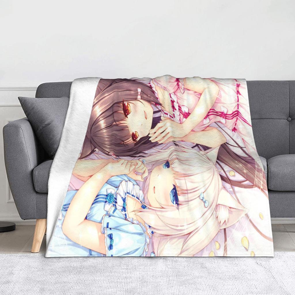 Nekopara Game Chocola and Vanilla Blankets Flannel Summer Air Conditioning  Portable Soft Throw Blanket for Sofa Couch Rug Piece