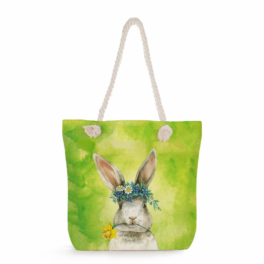 Creative Rabbit print thick rope single-shoulder beach bag 7247 CLE