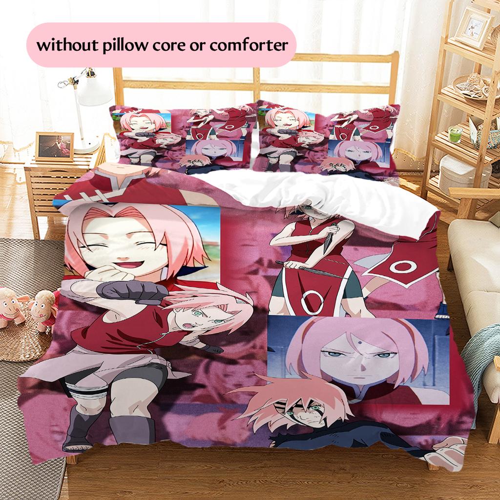 Постельное белье с рисунком Харуно Сакуры из аниме Наруто, Декор для дома, Подарок на день рождения (1 пододеяльник + 2 наволочки, без наполнителя)