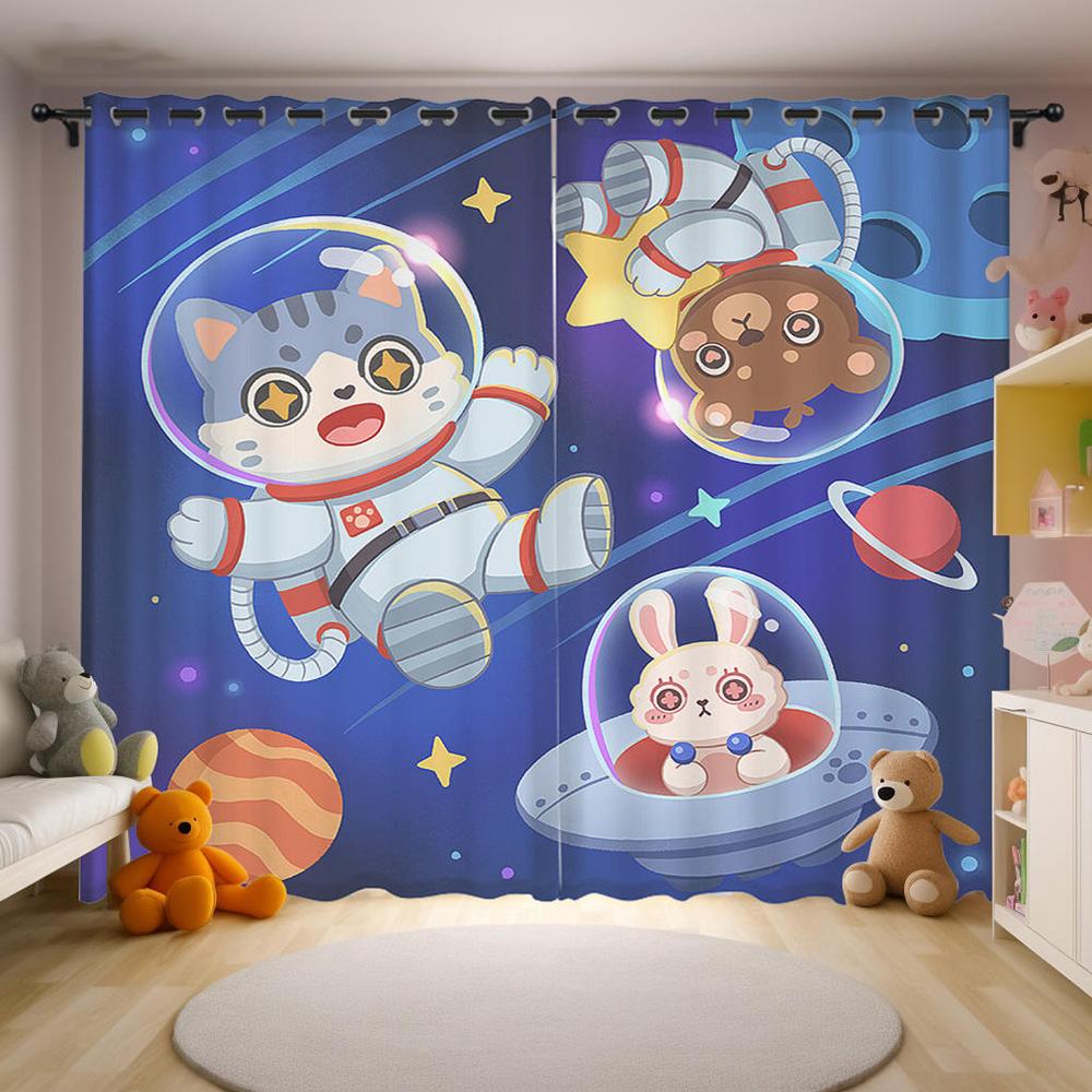 Занавеска для путешествий в космос с изображением астронавта из мультфильма, набор из двух занавесок для гостиной и спальни в стиле астронавта из мультфильма.