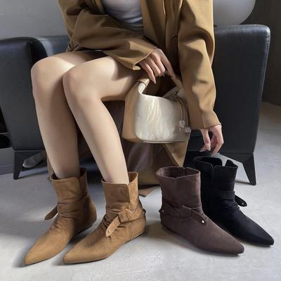 Bin Liqiu Женские замшевые ботильоны с острым носком и толстым каблуком - Модный дизайн слипонов