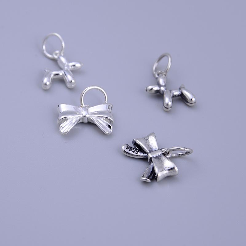 Подвеска-шарм «Собака-пузырь с бантом» из стерлингового серебра S925 для браслетов из бусин «сделай сам»