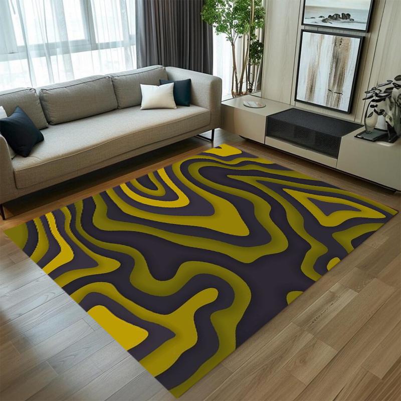 Black Yellow Wave Pattern Visual Illusion Carpet Rug Mat Home Decoration Modern Geometric Curved Design Abstract Floor Mat
