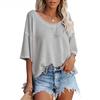 Summer Women's T-shirt V-neck Waffle Casual Loose Short-sleeved T-shirt