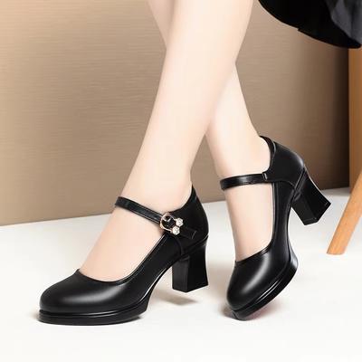 6см 9см Дышащие Удобные Туфли из Мягкой Кожи с Неглубоким Вырезом Мэри Джейнс Весна 2025 Туфли на Среднем Блочном Каблуке для Офиса Мамы