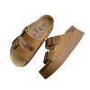 Leather Thick-soled Heightened Half-slippers for Women's Outer Wear Summer New Cork-bottomed Boken One-word Cool Slippers