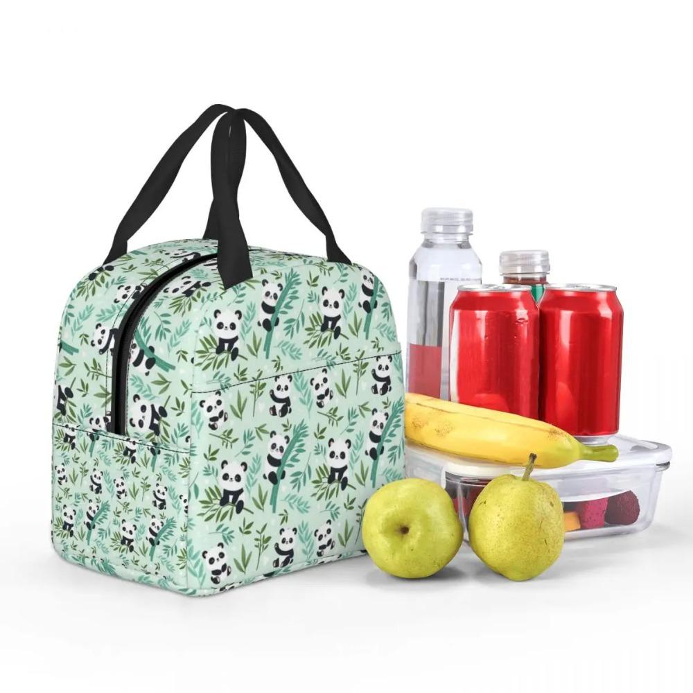 Cartoon Panda And Bamboo Pattern Insulated Lunch Bag for Women Kids Portable Food Boxes Thermal Lunch Box Tote