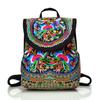 Stylish Floral Embroidered Backpack, Women's Trendy Canvas Bookbag, Fashion Flap Travel Backpack