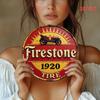 D Flat Vintage Firestone  Tire Sign  Round Wall Art Rustic Car Decor with Red  Yellow Design Easy to Hang for Garage