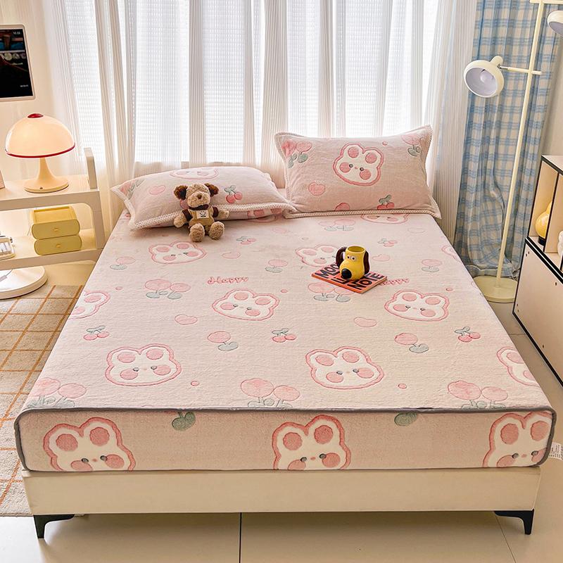 Flannel Fitted Sheet Warm Bedsheet Cartoon Bed Cover Thicken Bed Linen Winter Mattress Protector sabanas (Pillowcase Need Order)