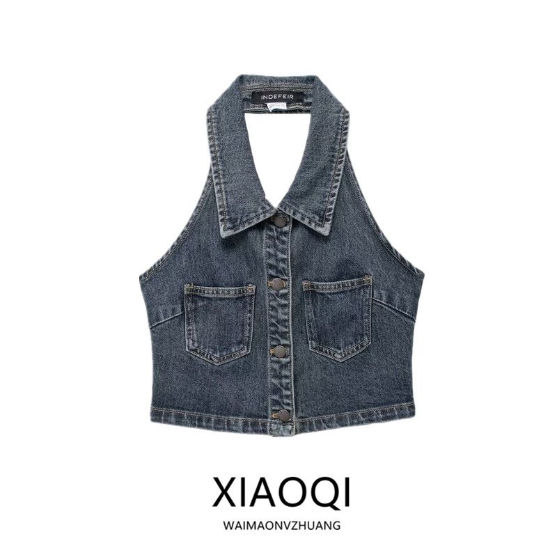 Fashion Style 2024 Summer New Arrival Women's Clothing Stylish Easiest for Match Halter Backless Denim Shirt Uwv840143