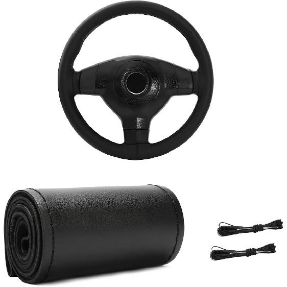 Genuine Leather Steering Wheel Cover, Stitch On Wrap For Steering Wheel Up To Diameter 15 Inches, DIY Sewing Steering Wheel Protector, Car