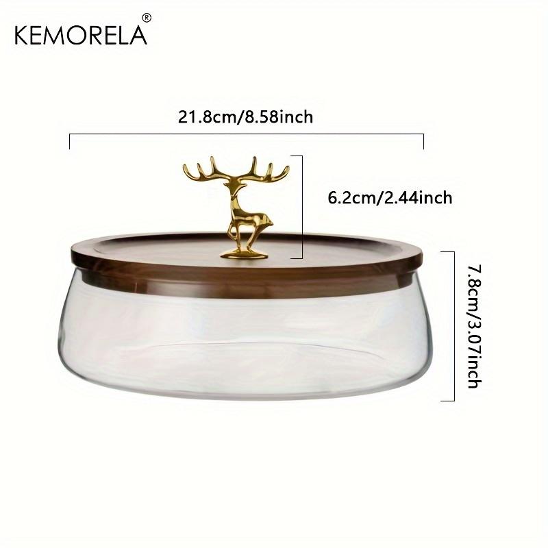 KEMORELA 1 шт. Стеклянные контейнеры для хранения продуктов с деревянной крышкой, кухонный органайзер для хранения закусок, фруктов, конфет, орехов, мелочей