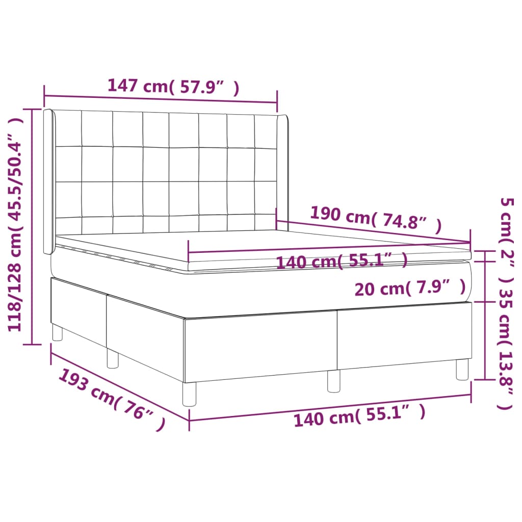 Box Spring Bed with Mattress Dark Brown 140 x 190 cm Fabric