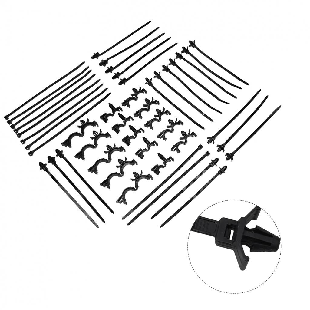 Comprehensive 45 Piece Kit of Push Mount Cable Zip Ties and Wire Harness Clips