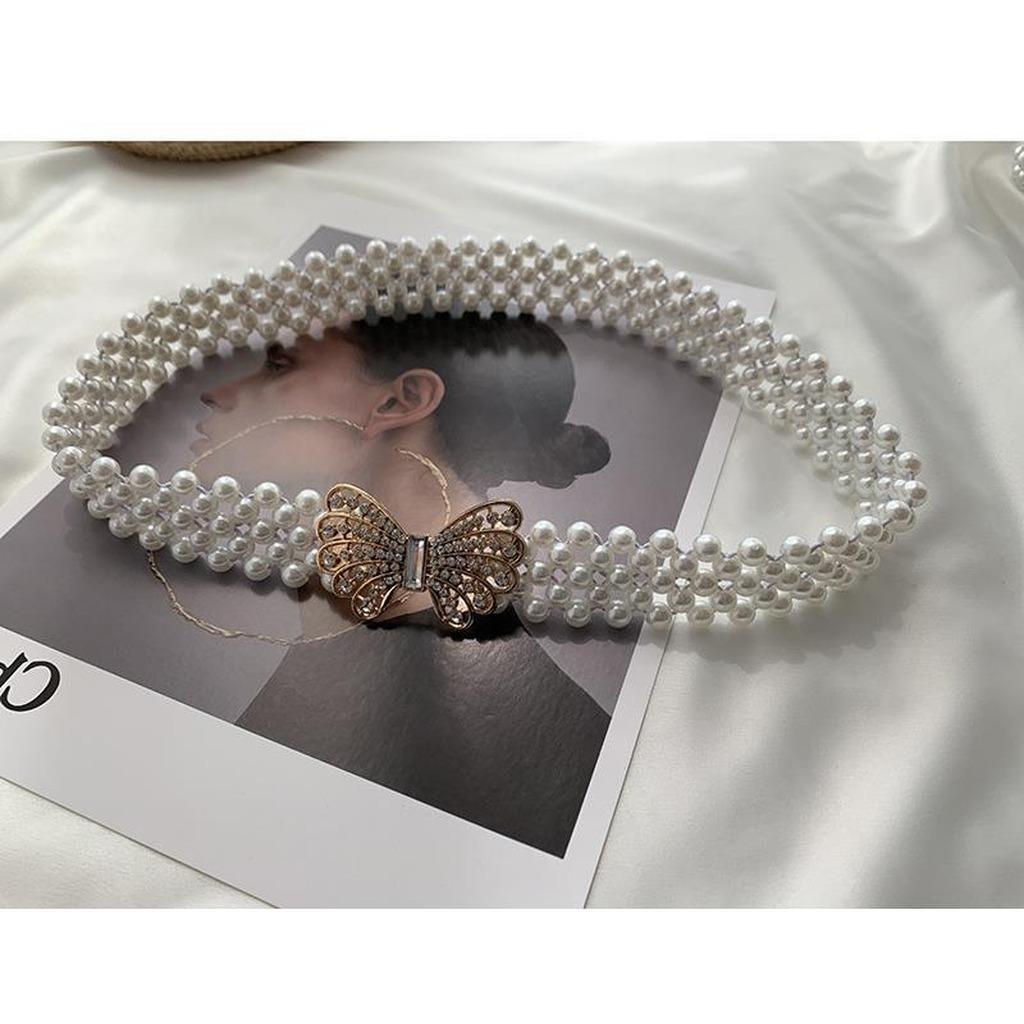 Pearl Decorative Waist Chain High-End Elastic Waist Belt Women'S Waist Accessory Luxurious For Daily Commute Party