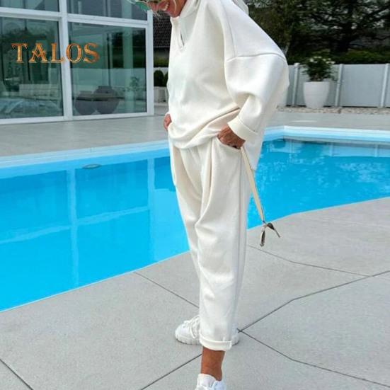 2 шт./комплект женский весна осень топ брюки комплект с капюшоном однотонный длинный рукав толстовка с капюшоном эластичный пояс спортивные штаны спортивный костюм повседневный спортивный костюм