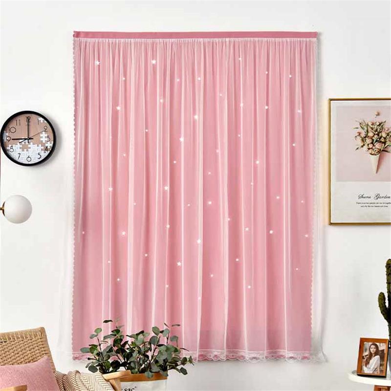 Двухслойная марлевая утолщенная 95% затемняющая штора со звездами и вырезом - Волшебные самоклеящиеся оконные жалюзи для дома/спальни