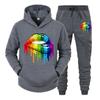 Autumn Winter Womens Hoodie + Sweatpants 2-piece Sweat Suits Hooded Jogging Sports Suits Fashion Colored Lip Printed Track Suits