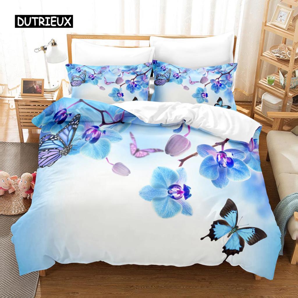Butterfly Duvet Cover Set Microfiber Flying Golden Butterfly Printed Bedding Set Dreamy Night Butterfly Double Queen King Size