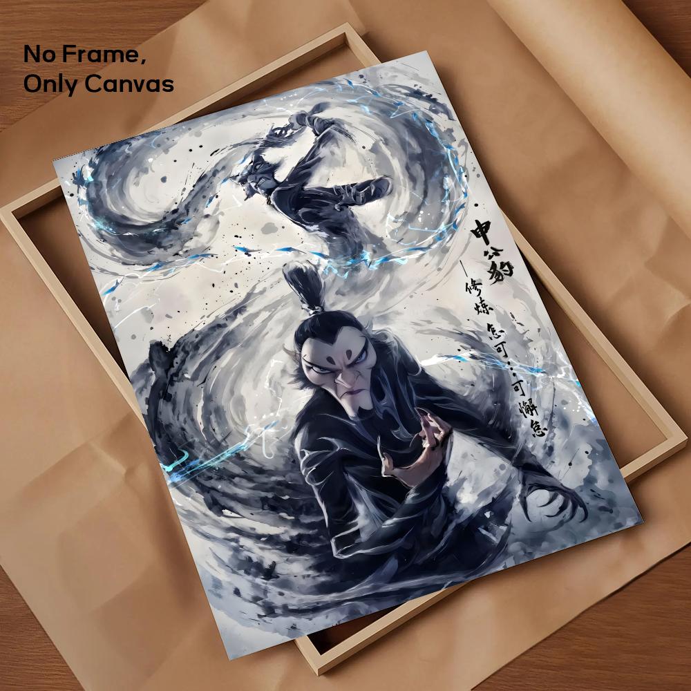 Chinese Anim Nezha Painting Calligraphy HD Canvas Poster living room bedroom bar aesthetic decoration