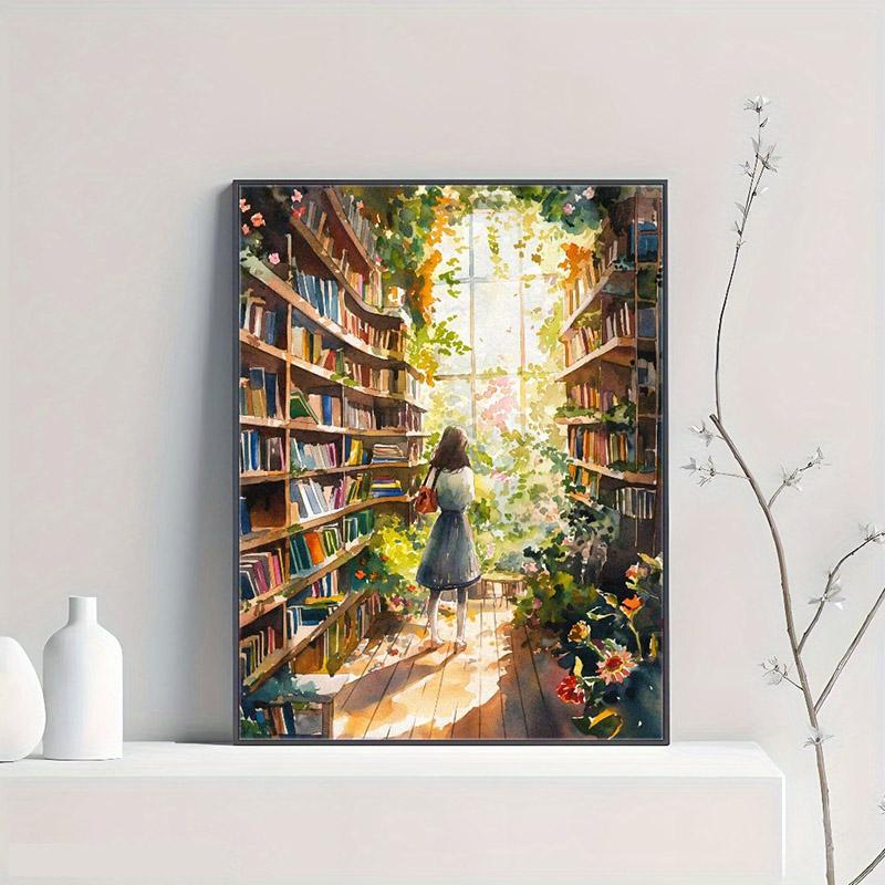 1pc Vintage Library Bookshop Canvas Wall Art Poster Book Stacks Book Lovers Gifts Living Room Kitchen Bathroom Decor