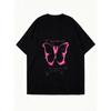 Oversized T Shirt Black Romanticism Butterfly Print With Inspirational Quote Casual Streetwear For Women