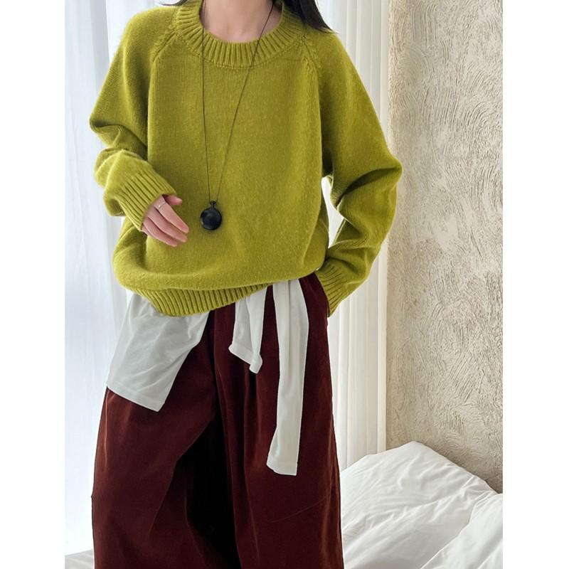 Johnature Простой трикотажный свитер с круглым вырезом в корейском стиле для женщин, осенне-зимний, свободный повседневный пуловер, базовые свитера