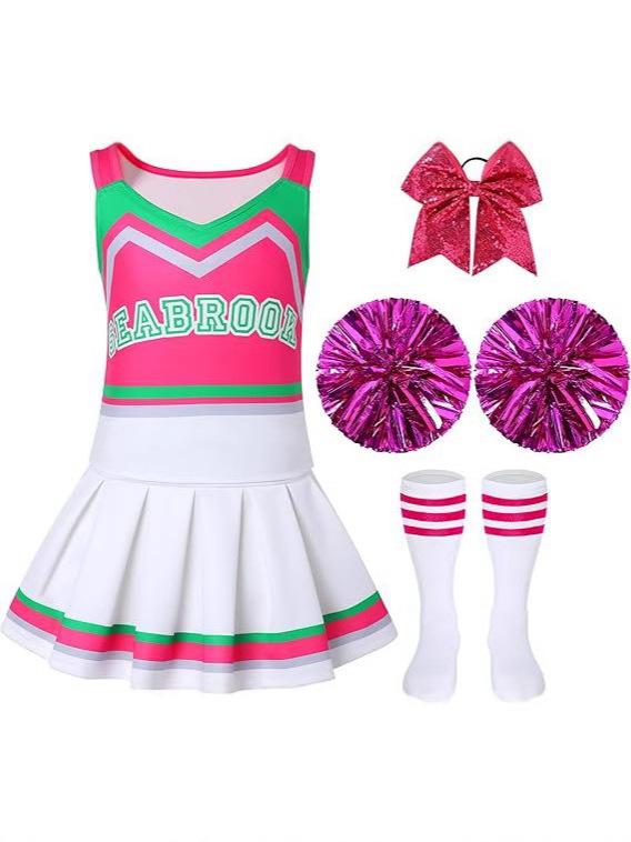 Girls Cheerleading Two Piece Set Tank Top Pleated Skirt for School Performance