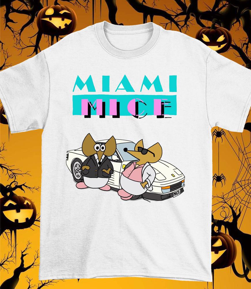 Смешная Мультяшная Футболка Miami Mice Белая 100% Хлопок Все Размеры до 4XL Унисекс
