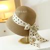 French elegant polka dot sunshade Hepburn women's summer streamer seaside outing versatile straw hat summer wide brim sun protection hat