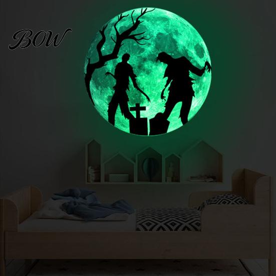 Home Party Decorations Halloween Glow in The Dark Wall Stickers, Moon Bat Tombstone Raven Horror Theme Decor Ghost Decals, Waterproof