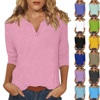 Женский однотонный топ с круглым вырезом и рукавами 3/4 V+