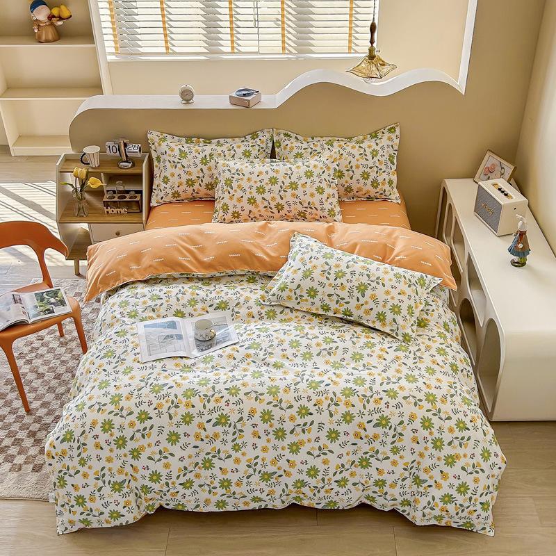 Утолщенный потертый комплект из четырех предметов, осенне-зимний комплект из хлопка из 4 предметов, простыня, пододеяльник, комплект наволочек, постельное белье.