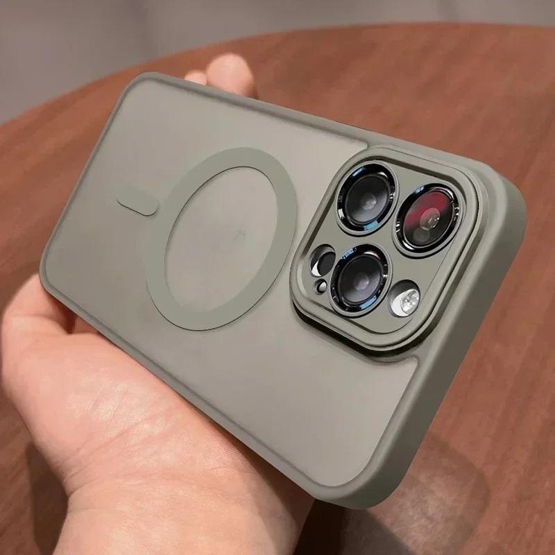 Оригинальный чехол для iPhone 17 Air 16 15 14 13 12 11 Pro Max Plus для MagSafe магнитная беспроводная зарядка защита объектива матовое покрытие
