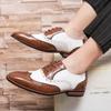 Designer New Men's Pointed Mixed Colors Patchwork Brogues Leather Shoes Italian Gentleman Wedding Dress Formal Business Footwear