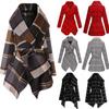 Women's Turn Down Collar Coat Belted Wool Blend Coat Asymmetric Hem Wrap Coat