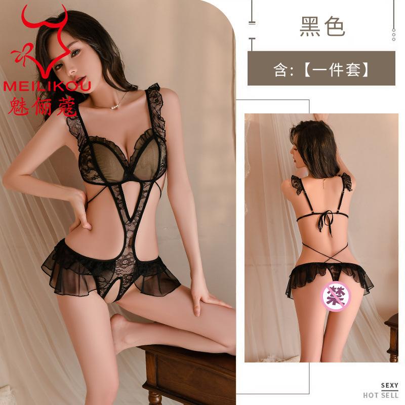 Sexy underwear original lace pleated lace passion charm open backless lace-up onesie